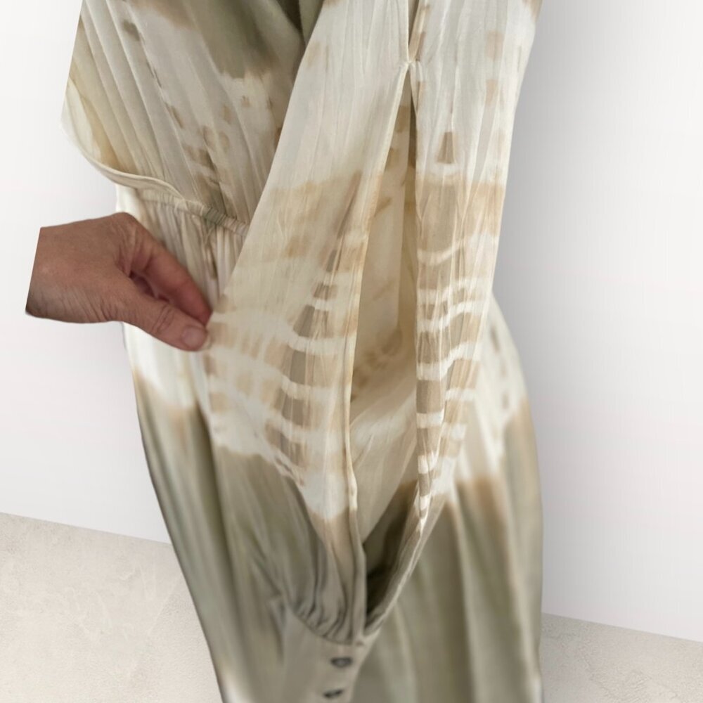AAKAA beige tan tiedye MAXI dress boho chic GYPSET THIGH SLIT medium lightweight - Picture 5 of 12